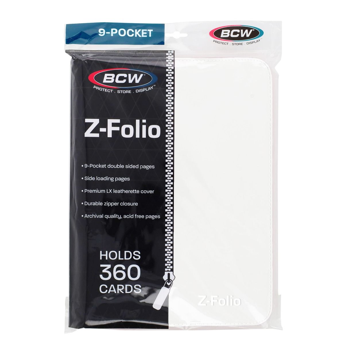 BCW Z-Folio 9-pocket card holder packaging on a white background