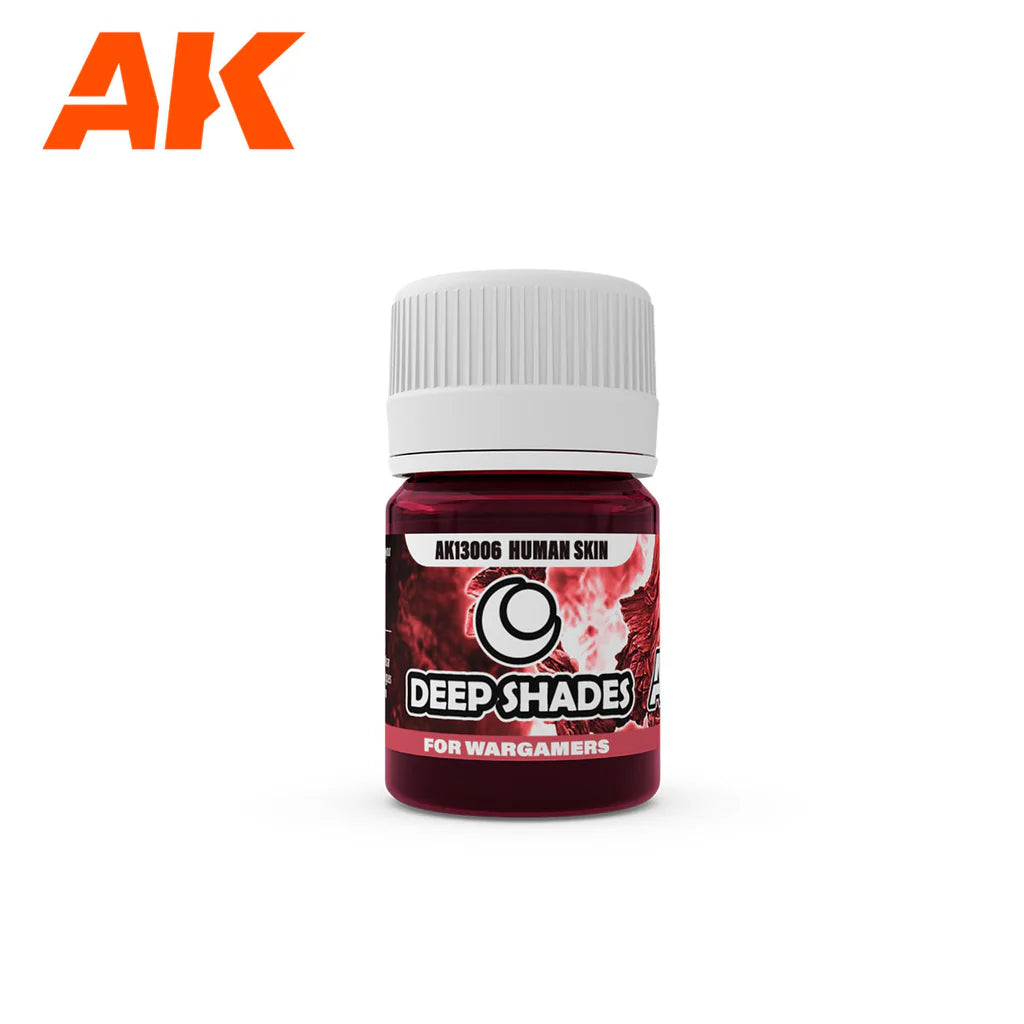 Bottle of Deep Shades paint for wargamers with AK logo on a white background