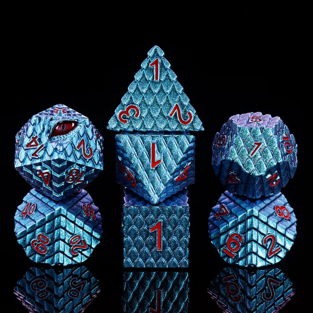 Blue Dragon - Red Eye - Metal 7ct Dice Set