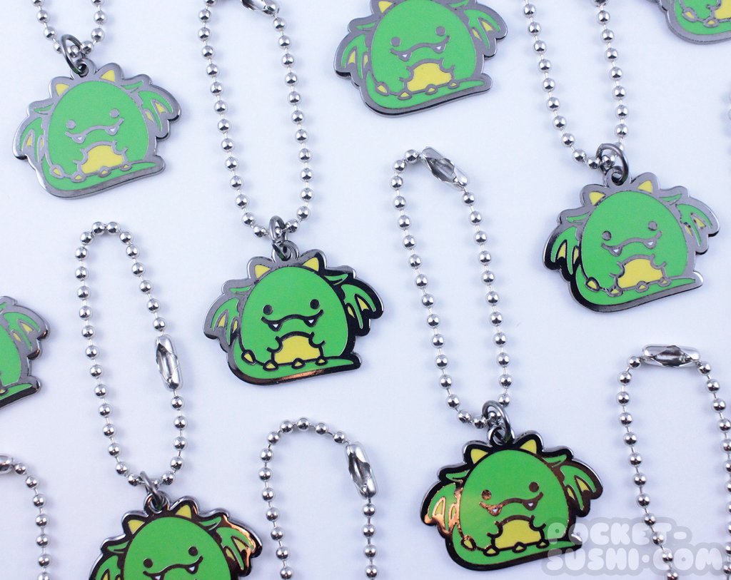 Pocket Sushi: Metal Keychain - Cute Chubby Green Dragon