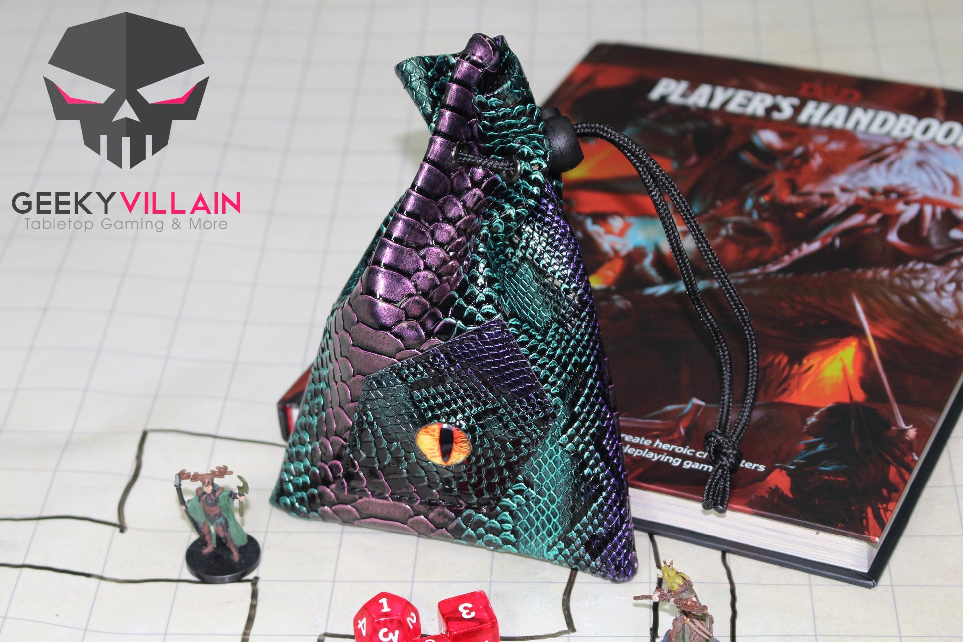 Dragon Hide Dice Bag With Eye (Green & Purple Bag Yellow Eye) 12A