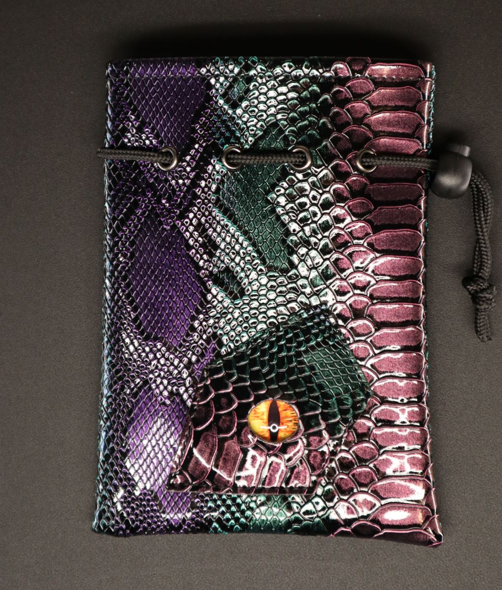 Dragon Hide Dice Bag With Eye (Green & Purple Bag Yellow Eye) 12A