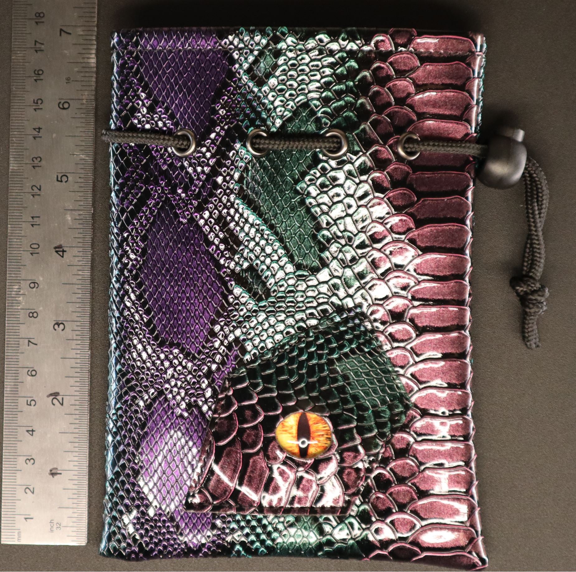 Dragon Hide Dice Bag With Eye (Green & Purple Bag Yellow Eye) 12A