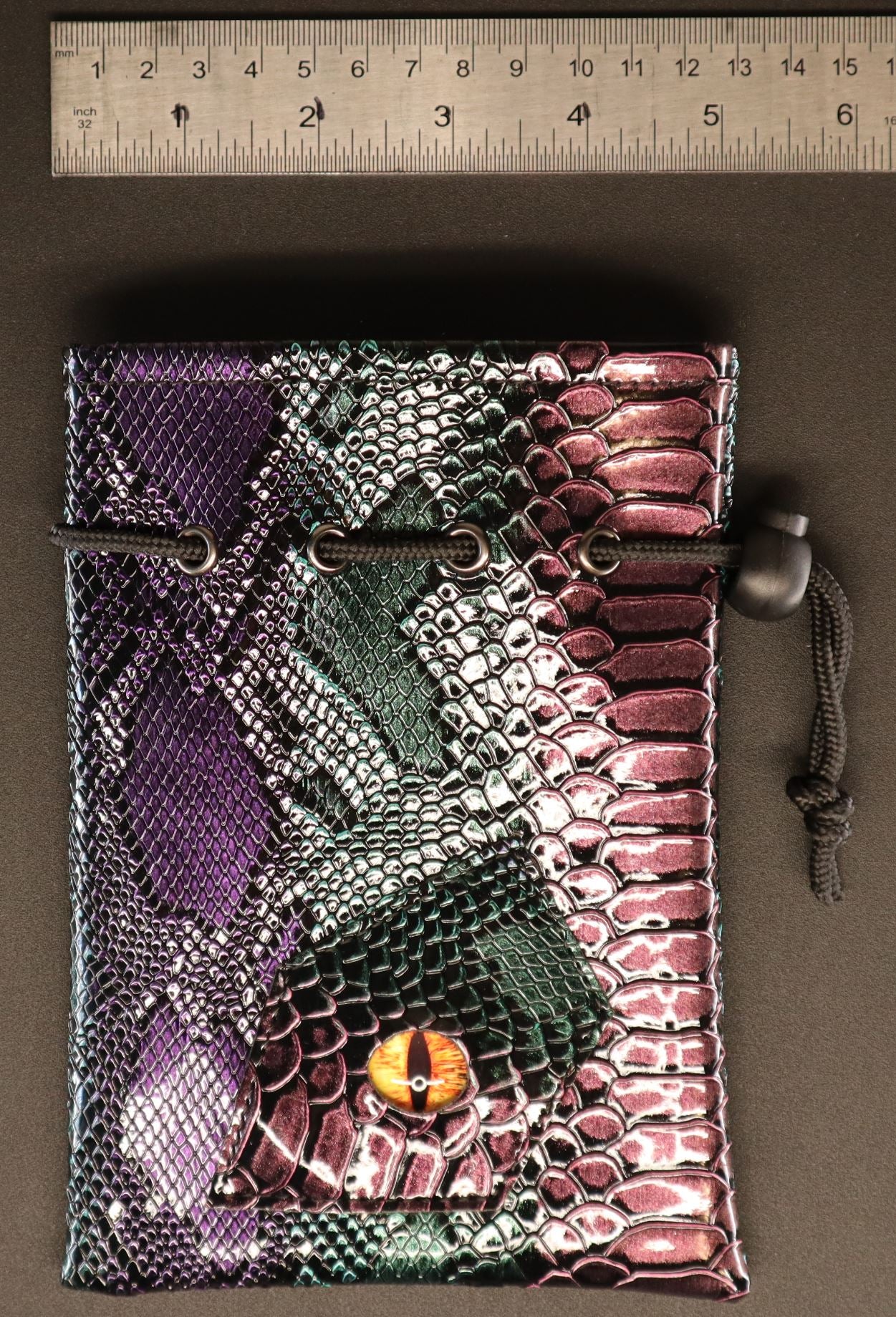 Dragon Hide Dice Bag With Eye (Green & Purple Bag Yellow Eye) 12A