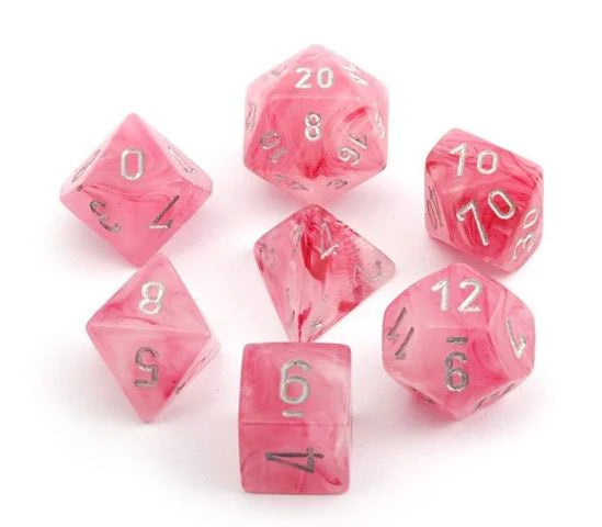7 Dice Set Ghostly Glow - Pink/Silver