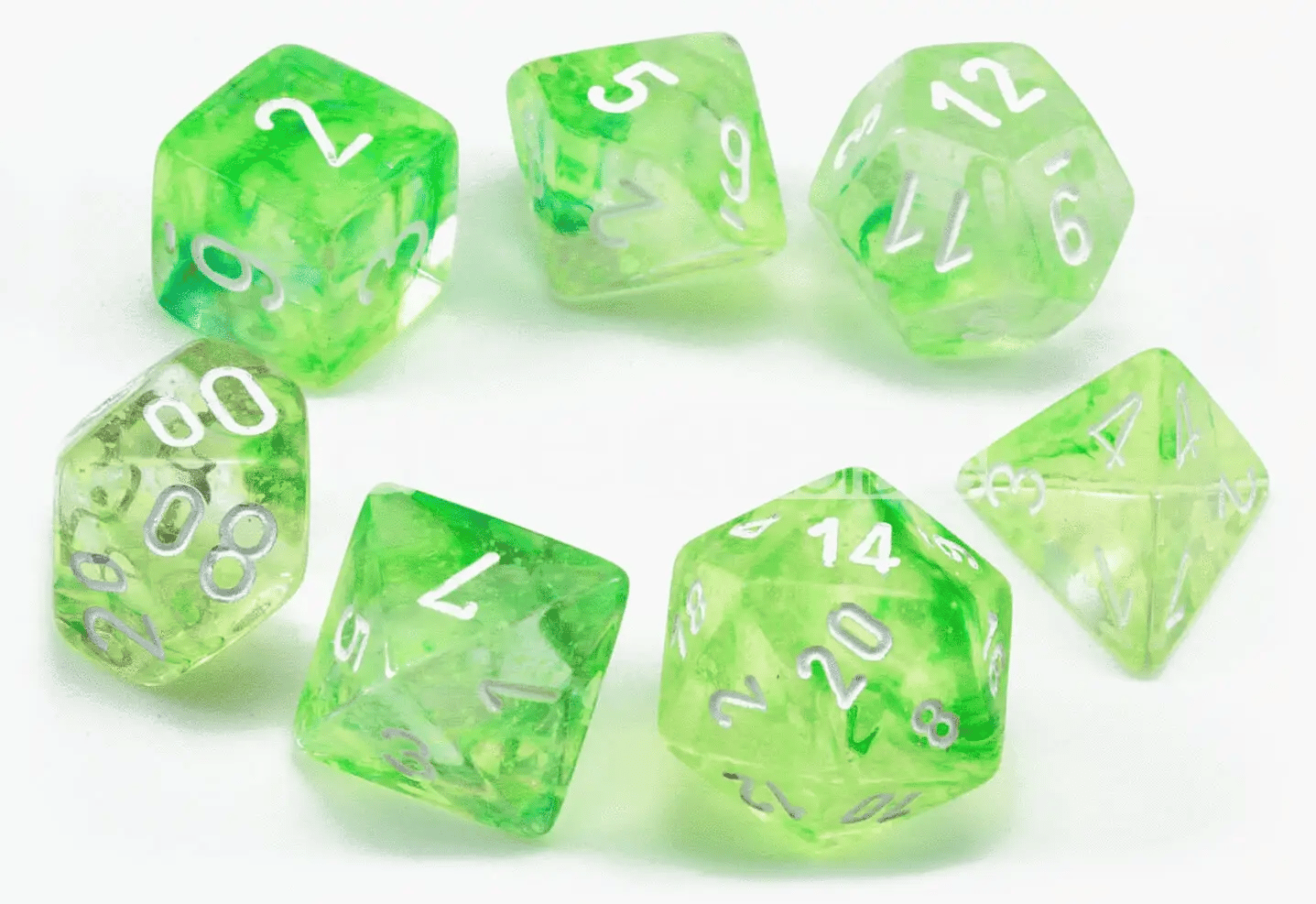 7 Dice Set Nebula Spring w/White Luminary Geeky Villain Tabletop