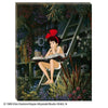 Animated character with a red bow sitting on a ladder surrounded by plants and flowers.