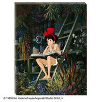 Animated character with a red bow sitting on a ladder surrounded by plants and flowers.