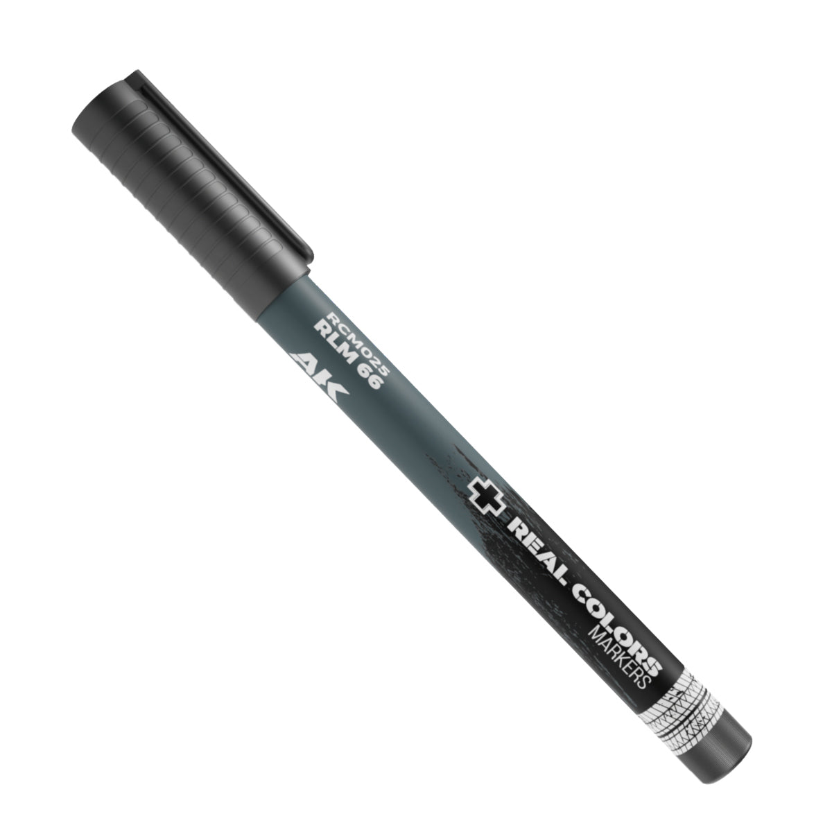 Black marker pen with visible branding on a white background