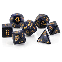 7 Dice Set Speckled Golden Cobalt