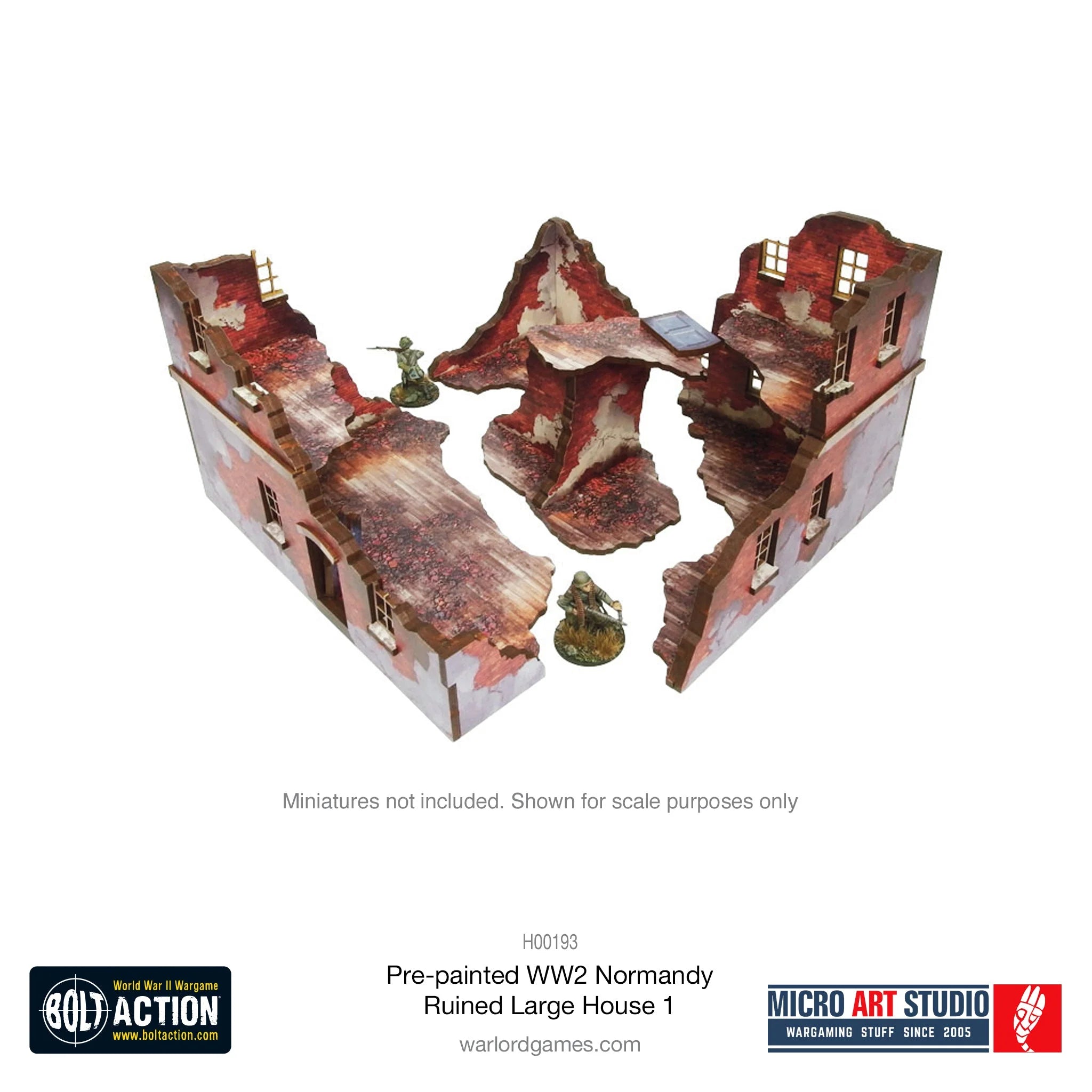Bolt Action - Pre-Painted WW2 Normandy Ruined Large House 1
