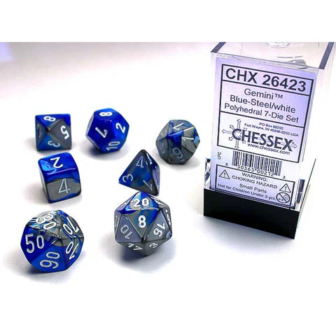 7 Dice Set - Gemini Blue/Steel/White