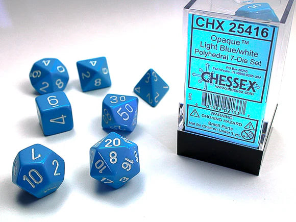 7 Dice Set - Opaque - Light Blue/White