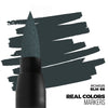 Marker with a black cap and tip, surrounded by black brush strokes on a white background, with 'Real Colors Markers' branding.