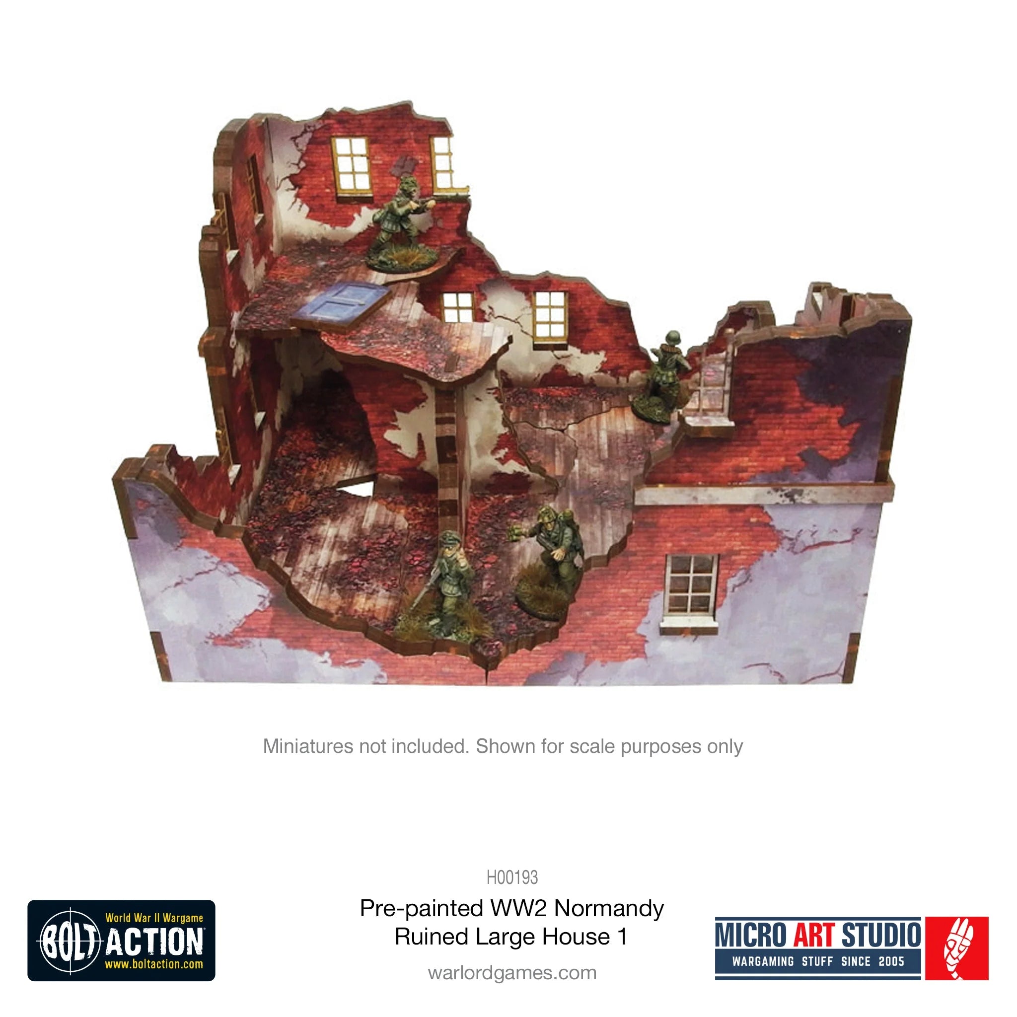 Bolt Action - Pre-Painted WW2 Normandy Ruined Large House 1
