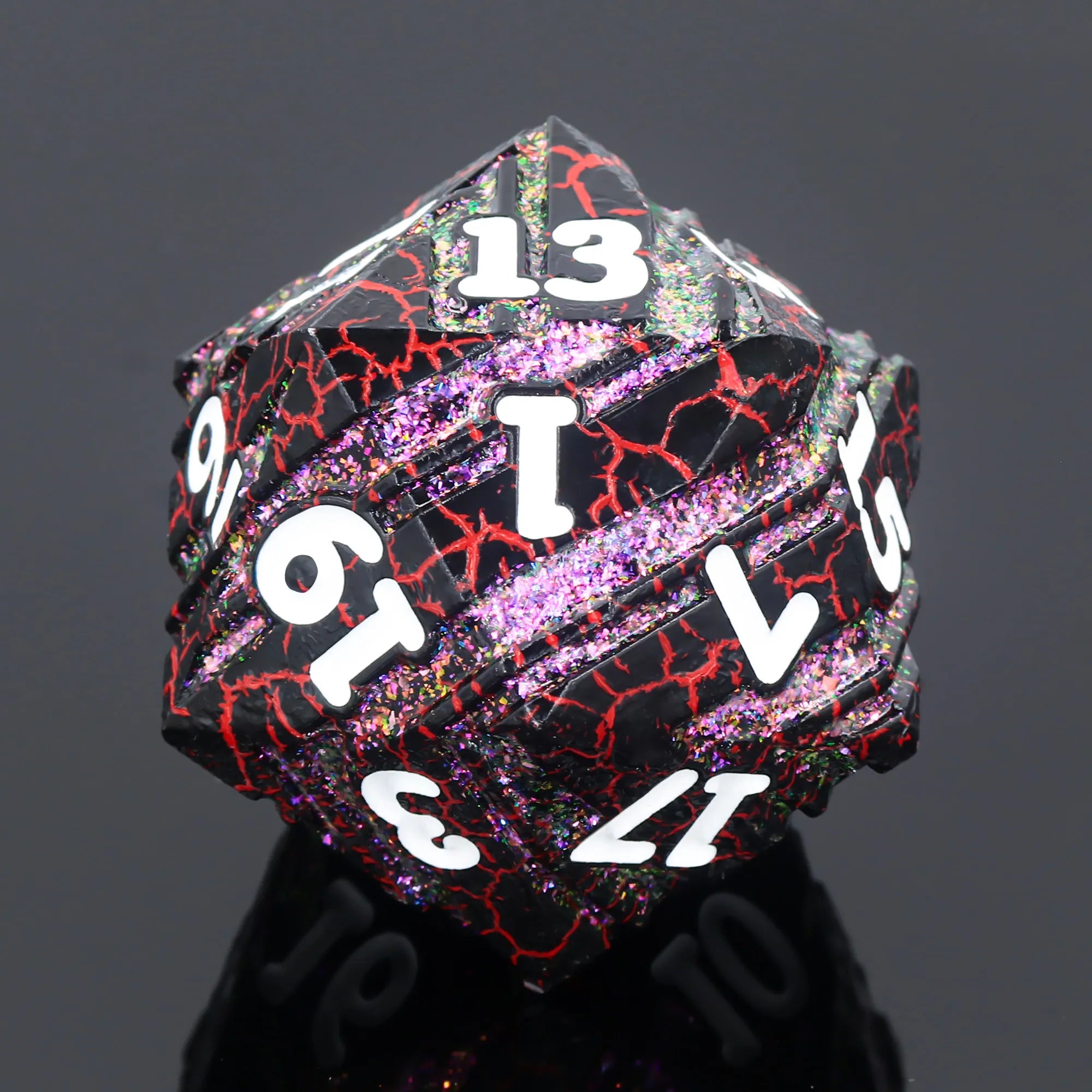 Titan D20 - Red Crack Purple Glitter