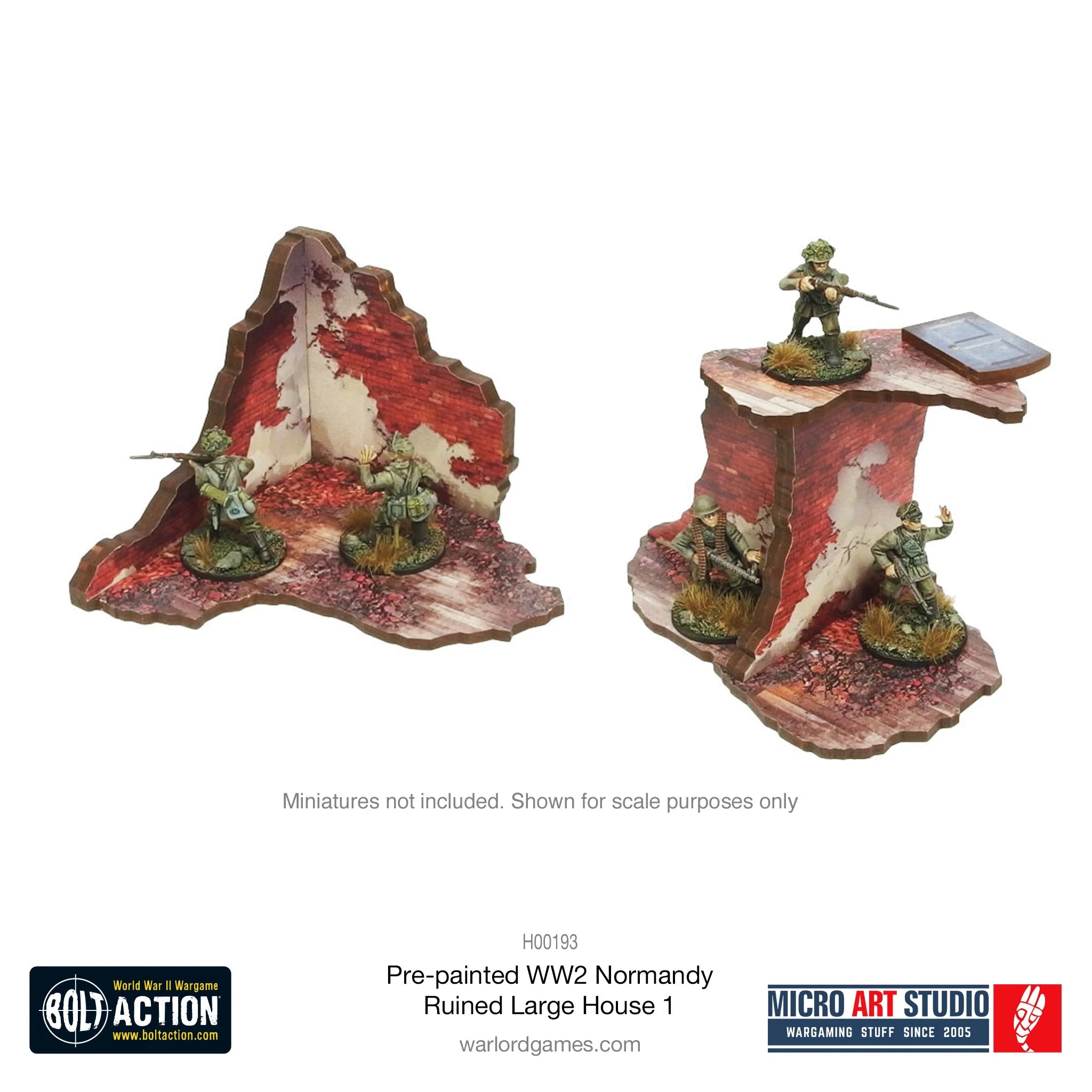 Bolt Action - Pre-Painted WW2 Normandy Ruined Large House 1