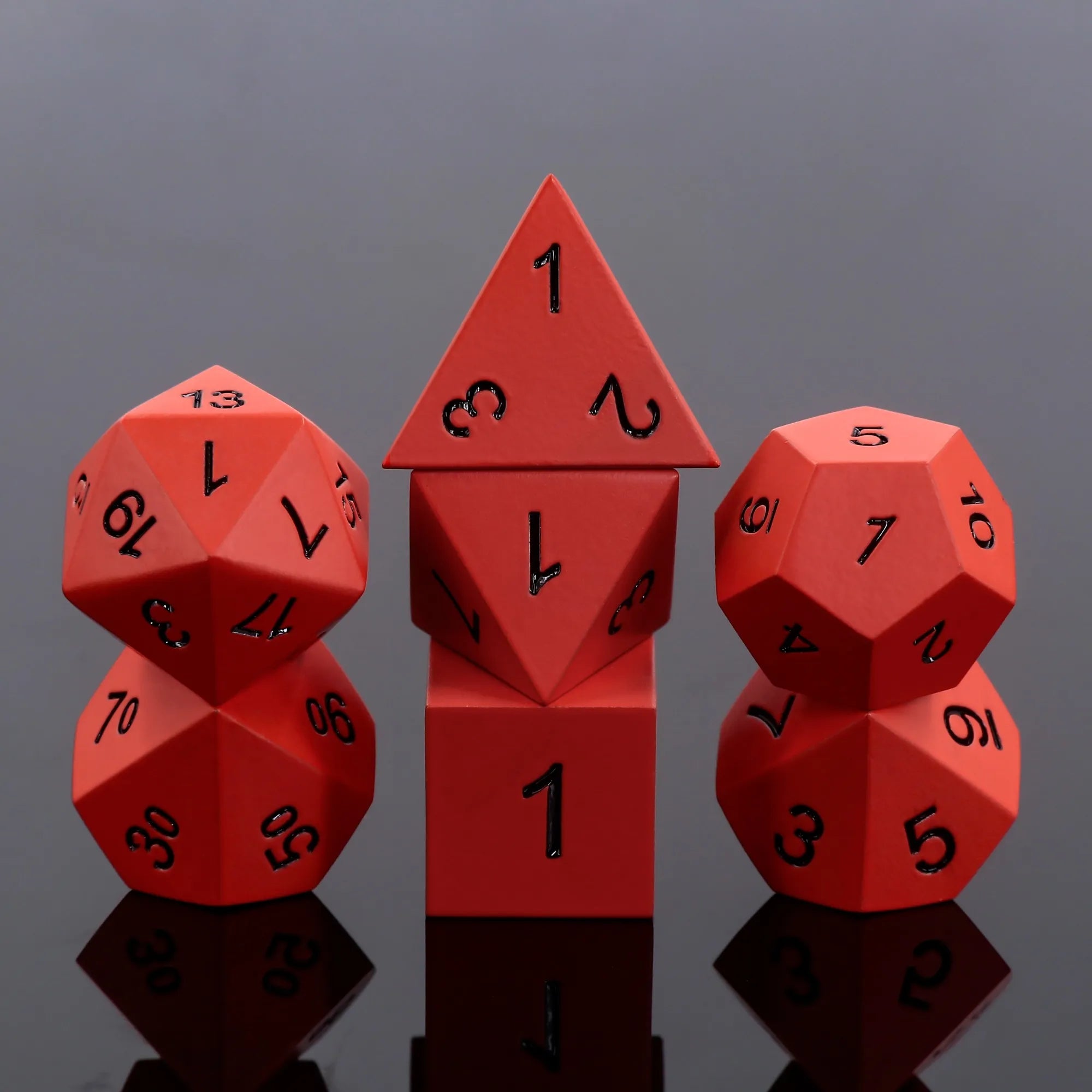 Red Metal Dice - Black font - Metal 7ct Dice Set