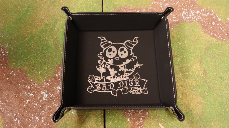Folding Dice Tray - Black with Silver Design