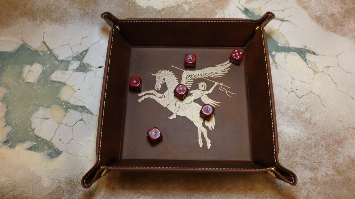 Folding Dice Tray - British Airborne - Brown With Gold Bellerophon Astride Pegasus Logo