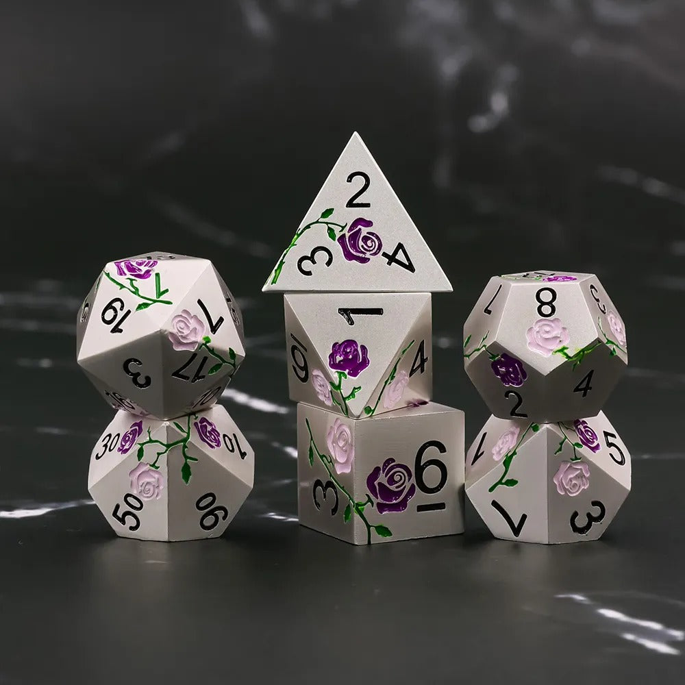 Rose - Purple/Pink - Metal 7ct Dice Set