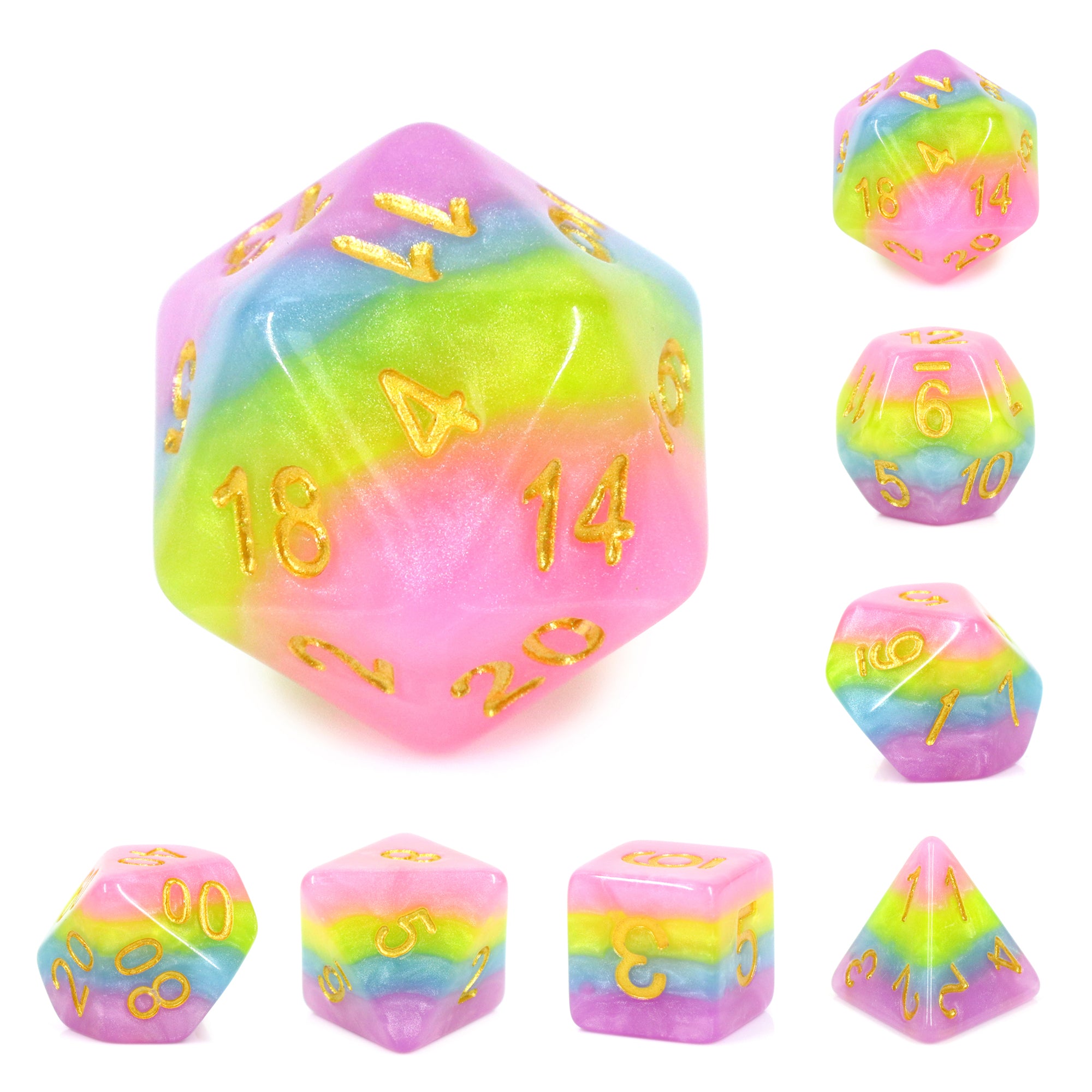 Purple, Blue, Yellow & Pink Layer - 7ct Dice Set