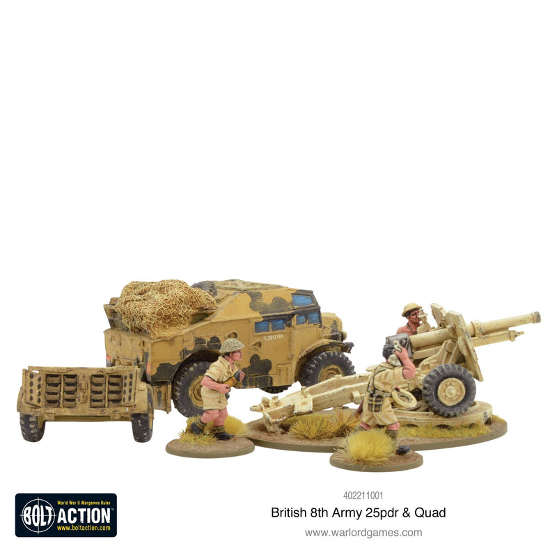 Bolt Action: British - 8th Army 25 pounder Light Artillery, Quad & Limber