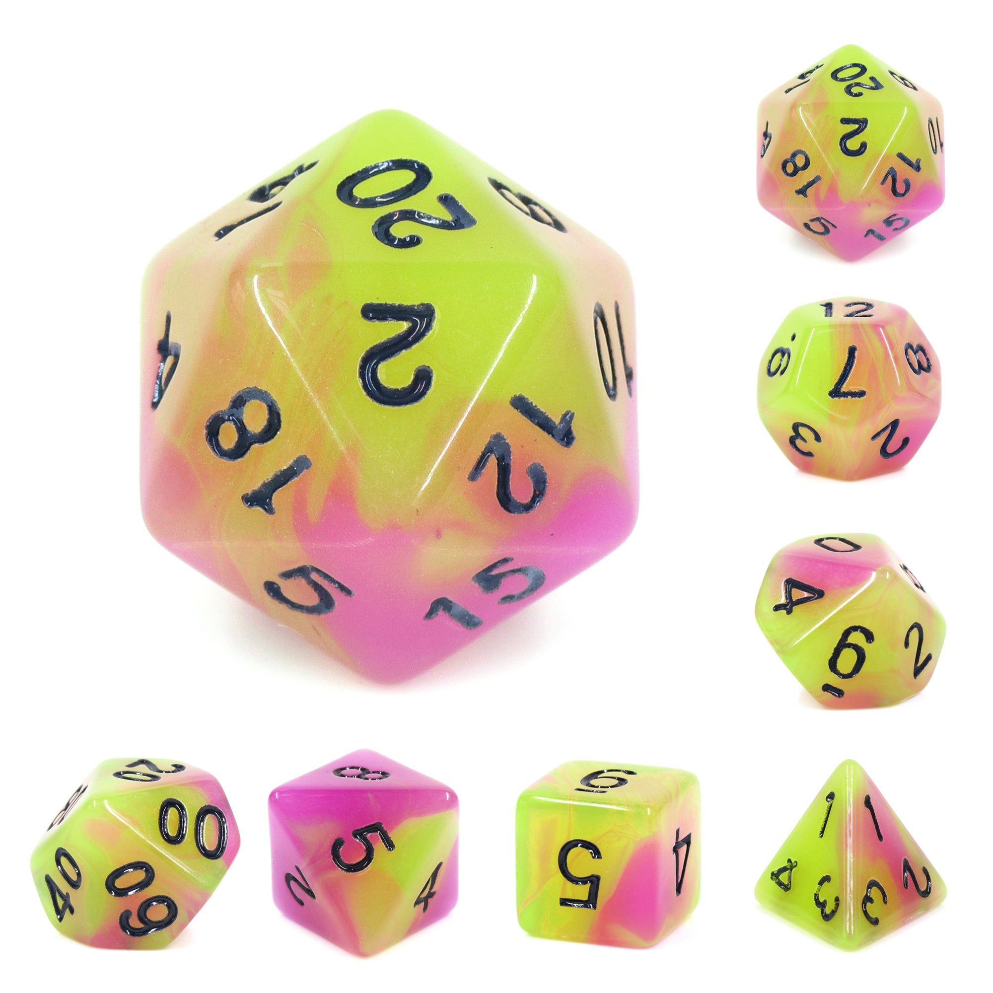 Purple & Green - Glow in the Dark - 7ct Dice Set