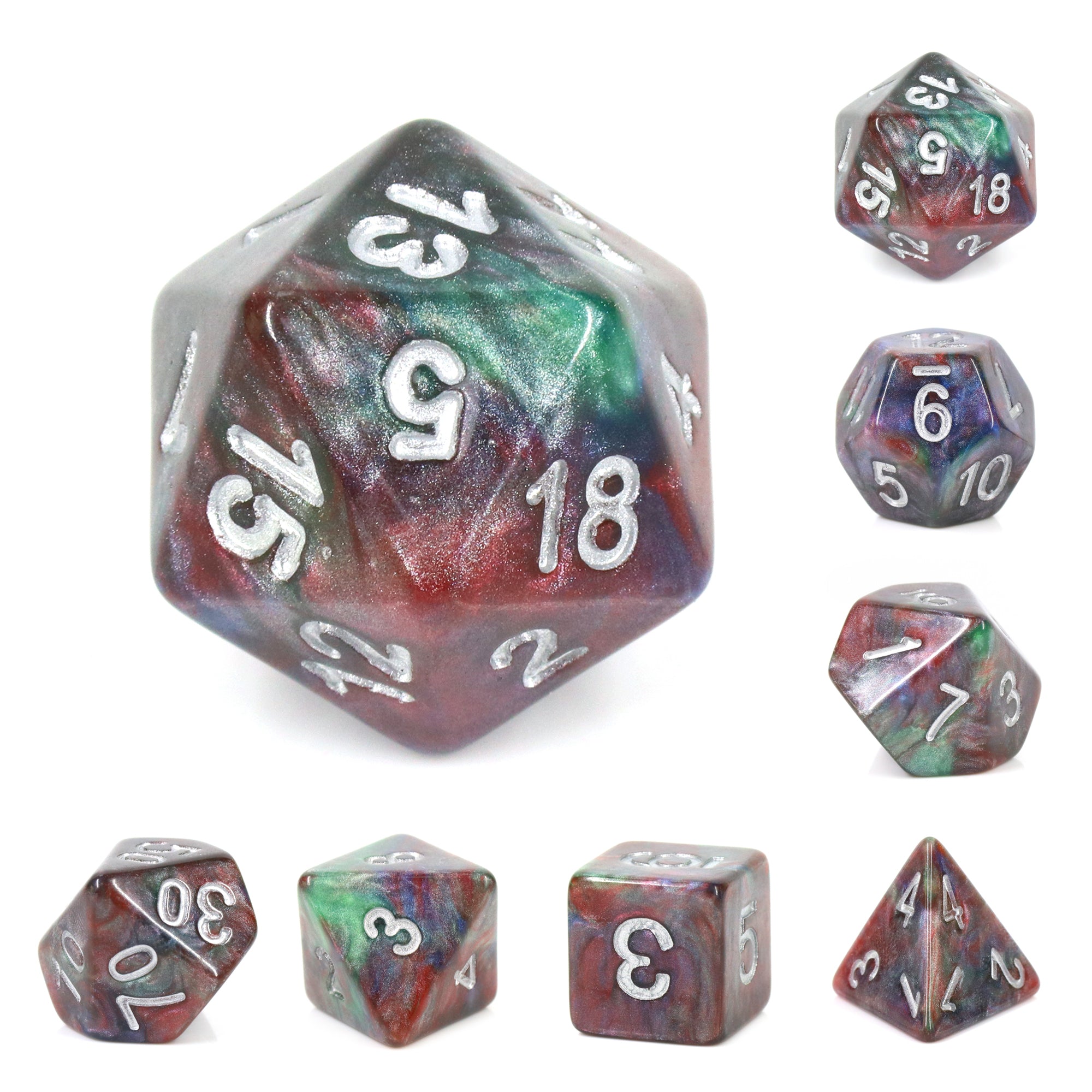 Red, Green & Blue Marble - 7ct Dice Set