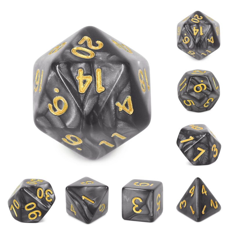 BLACK (GOLDEN FONT) PEARL DICE SET